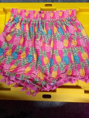 Simply Southern Bright Pink Pineapple Print High-Waist Shorts